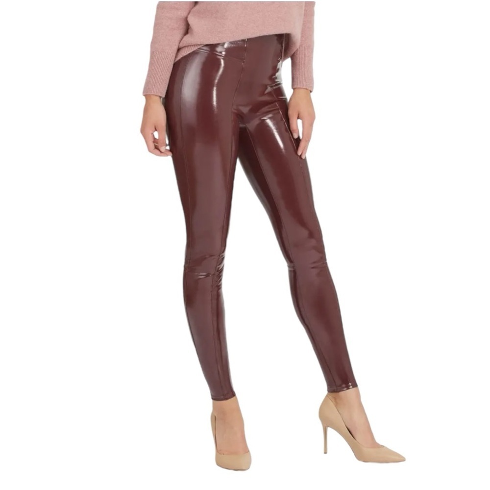 Spanx‎ Faux Patent Leather Leggings Large Burgundy Ruby - Picture 2 of 14